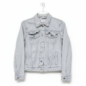 BLANK NYC* LIGHT WASH DENIM JACKET*FRAYED/RUFFLED EDGES* SIZE: YOUTH XL (14/16)